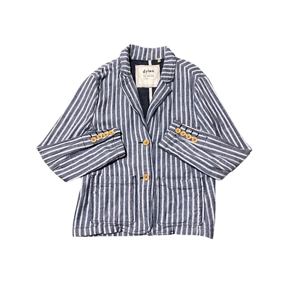 Dylan Striped Cotton Blazer Women M‎ Blue White Career Office Workwear Jacket